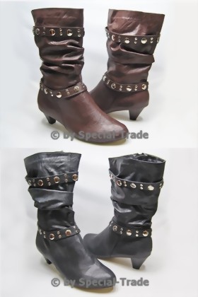 Wrinkled Zip Boots w. Rivets