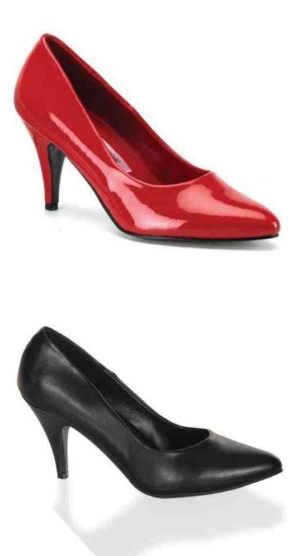 closed pumps in oversizes red or black